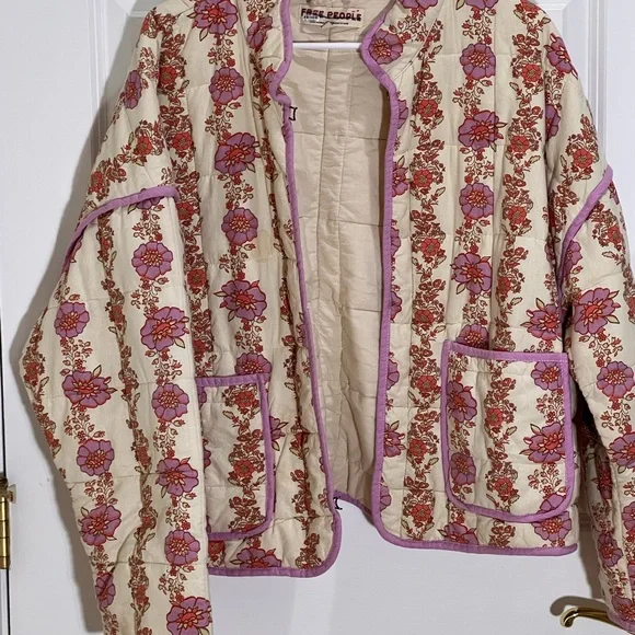 Free People Chloe Floral Puffer Jacket - Pink and Cream - Picture 3 of 4